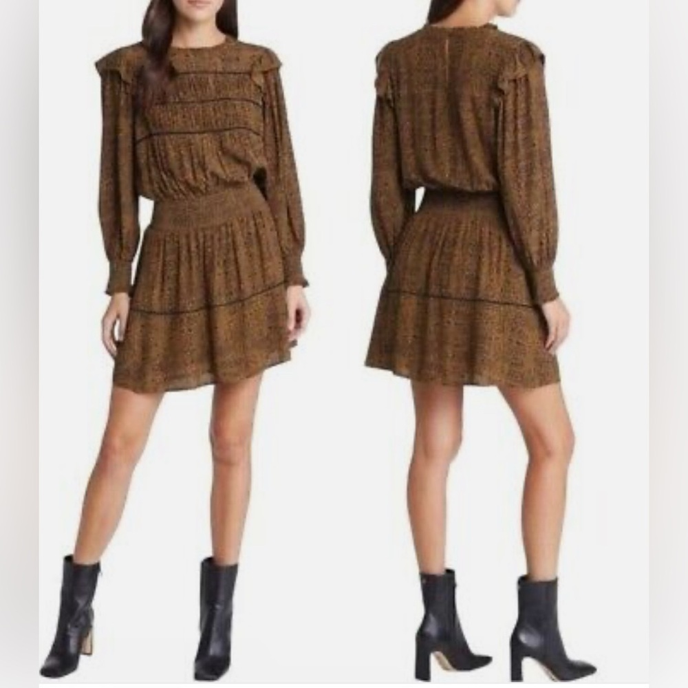 RAILS Faren Sepia Python Long-Sleeve Mini Dress Size XS